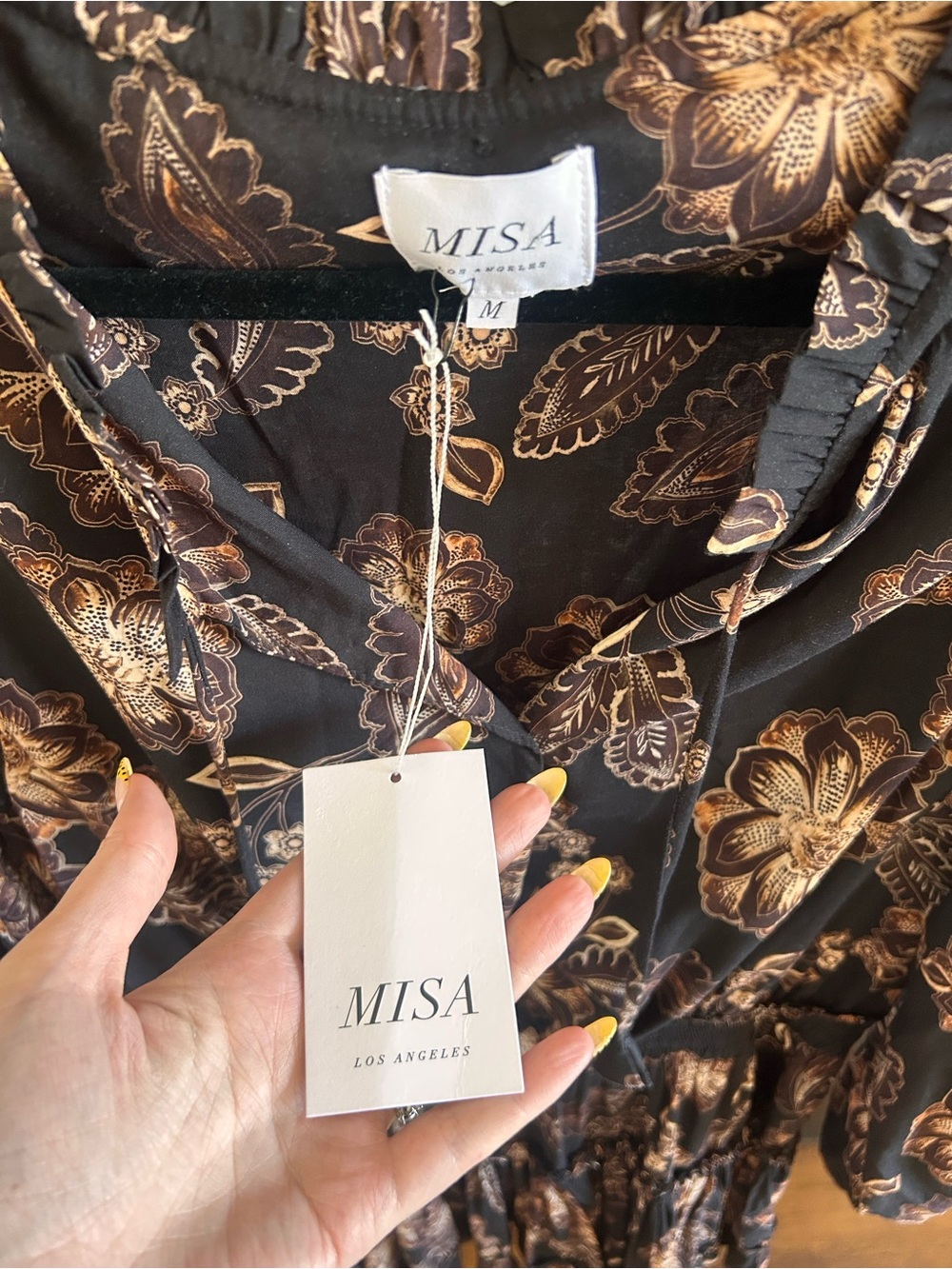 NWT Misa Los Angeles Black and Bronze Floral Mini Dress - Picture 11 of 11